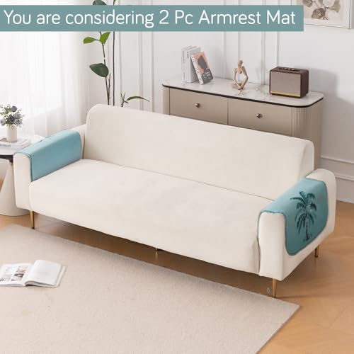 Image of HOKIPO HeavenHue Fleece Backed Sofa Armrest Cover 2 Pc, Island Breeze