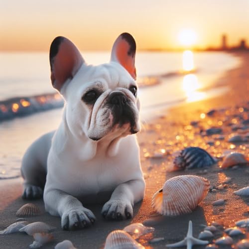 Puzzle de madera para adultos y niños 1000 piezas Club Yoga en la playa Bulldog francés - Juego intelectual educativo miniatura 1