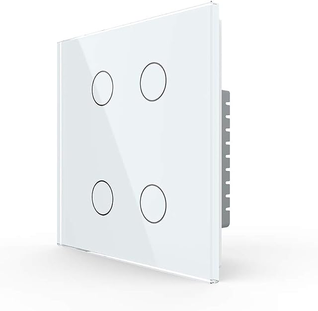 LIVOLO White Intermediate Switch Wall Touch Light Switch(No Neutral),Single Pole Bulb Wall Switch with LED Indicator,Scratch-Resistant Tempered Glass Panel,4 Gang 2 Way,VL-B604S-3WG