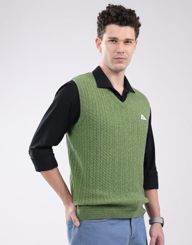 Image of Monte Carlo Men's Regular Fit Pullover | Self Design Pattern | Pull On Closure with Sleeveless V Neck Winter Pullover for Men's