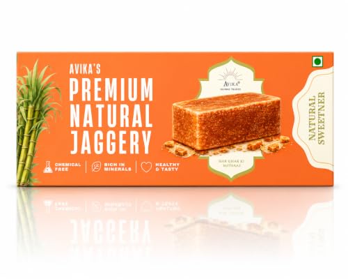 Image of Avika Global Trades Premium Natural Sugarcane Jaggery Block | Authentic Desi Gud | 0g Added Sugar | Healthy Sugar Substitute for Tea & Sweets (Pack of 1 (900g)