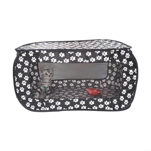 Zeroupshop Faltbarer Laufstall für Haustiere, 600D Oxford- Hundekäfig, tragbares Katzenzelt, mit Aufbewahrungstasche, waschbar, für Welpenhaus, für Reisen, Camping, Schwarz, 87 x 47 x 47 cm