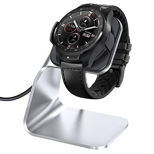KIMILAR Compatible with Ticwatch Pro Charger Dock, Premium Aluminum Charging Stand Cable Cord Station Cradle Base Attached 4.2ft USB Cable Accessories for Ticwatch Pro Smartwatch (Silver)