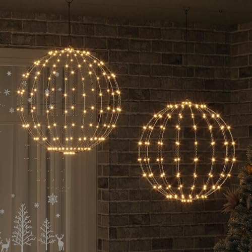 Image of Kaloriko Ball with 384 LEDs, Pack of 2 Metal Ornaments, Warm White, 59.5 x 59.5 x 63 cm, Christmas Decoration Set for Indoor and Outdoor Use, USB Powered, Festive Christmas Tree Ball, Durable