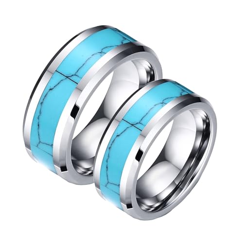 Bague en tungstène et turquoise de 8 mm : l'alliance de couple d'exception