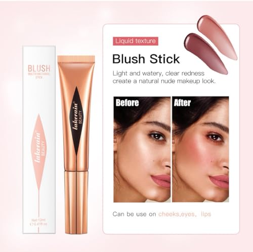 Blusher,Liquid blush stick, Liquid highlighter cosmetics, Liquid contour stick, Blush stick contour with pad applicator, Easy to mix & durable waterproof, Bliss pink blush liquid - Image 3