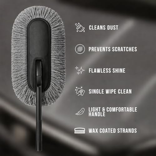Image of JASIFS Car Duster - Lint-Free & Scratch-Free Car Cleaner Brush with Long Handle - Car Dust Cleaner Features Paraffin Wax Coating for 2X Better Cleaning Performance - Car Cleaning Brush for Exterior