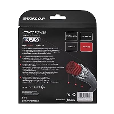 Dunlop Sports Iconic Power Squash String, 18G, Black, 32' Set