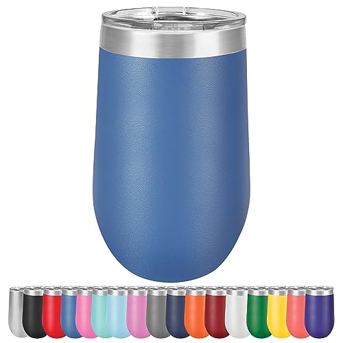 Griffco Supply 16 oz Large Wine Tumbler, Vacuum Insulated, Stainless Steel with Lid - Insulated wine tumblers with lids, Stemless wine glasses (Royal Blue)
