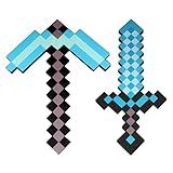 Dhqkqg Pickaxe and Sword Toys, 2 Pack Foam Sword and Pickaxe, Kids Role-Play Battle Accessory, Foam Weapon Toy Gifts for Video Game Fans Kids Children's Day Halloween Christmas Blue