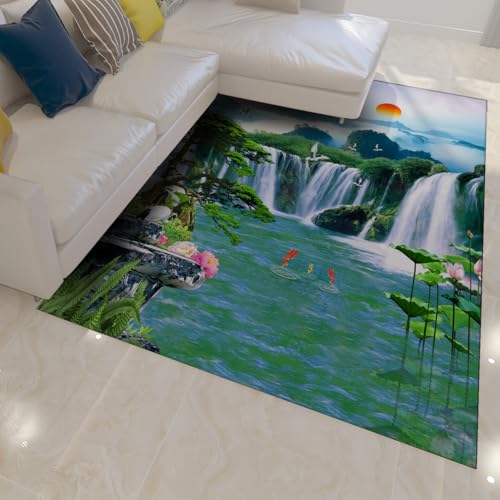 Tapis vert 100x150cm cascade de la forêt pour salon antidérapant et pliable - 2