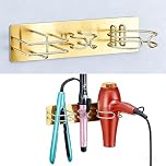 YYBO Hair Dryer and Straightener Holder Wall Mount Hair Dryer Holders, 3 in 1 Bathroom Hair Tool Organiser for Curling Iron, Straightener Hairdryer Holder Adhesive (Gold)