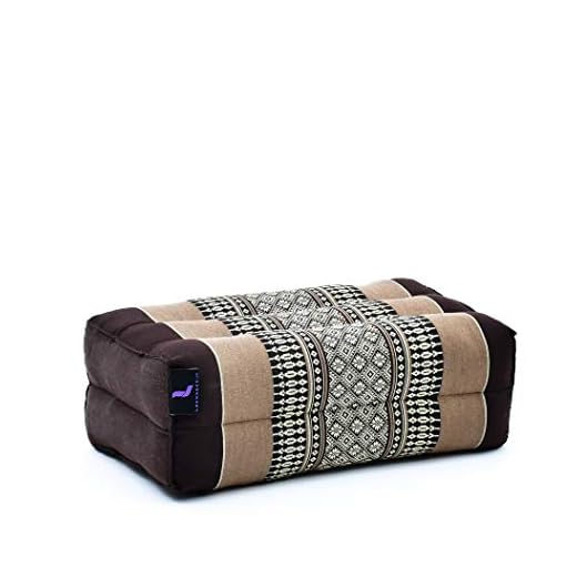 LEEWADEE Bloque de Yoga pequeño – Cojín Alargado para Pilates y meditación, cojín para el Suelo Hecho de kapok Natural, 35 x 18 x 12 cm, Marrón
