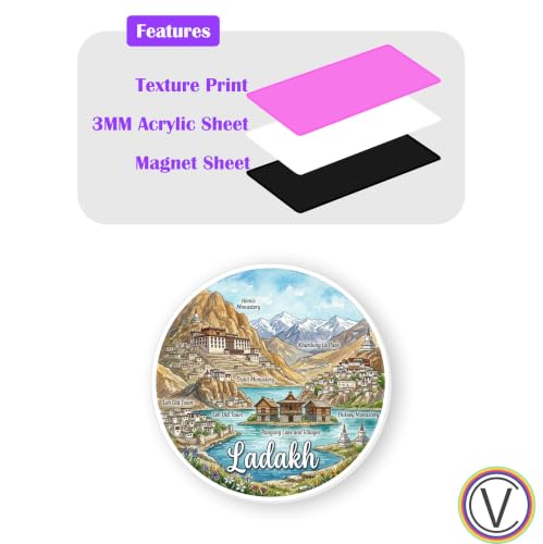 Image of Ladakh Textured Finish Acrylic Fridge Magnet - UV Texture Printed, Stylish Multicolor Magnet for Fridge, Wardrobe & Metal Surfaces, Pack of 1 (Ladakh)