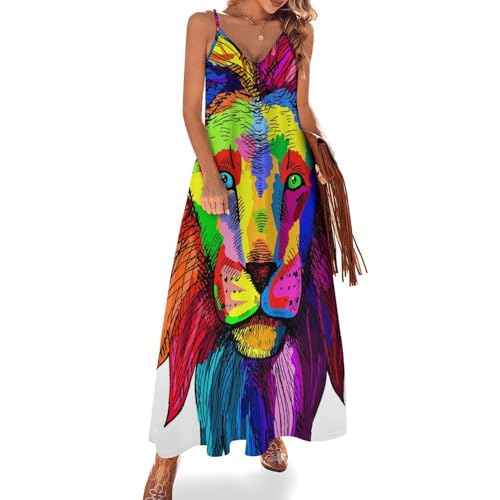Robe longue lion pour femme sans manches légère contre la chaleur de l'été