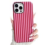 NITITOP Compatible with iPhone 15 Pro Case Matte Cute Vertical Stripes for Women Girls Men Boy Striped Pattern Hybrid 2 Layers Back Shockproof Protective Cover - Rose Red
