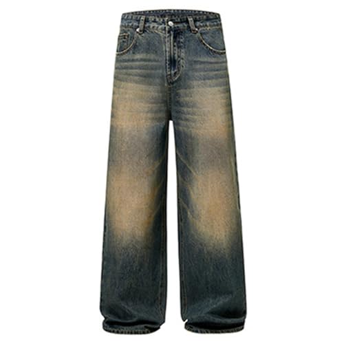 Men's Hip Hop Jeans Vintage Washed Baggy Jeans Loose Fit Wide Leg Denim Pants Casual Trendy Y2k Distressed Pants3