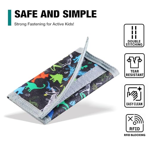 Image of Kids Wallets for Boys & Girls, Dinosaur Wallet for Teens, Toddler & Boys' Magic RFID Nylon & Canvas Wallet with Coin Pocket
