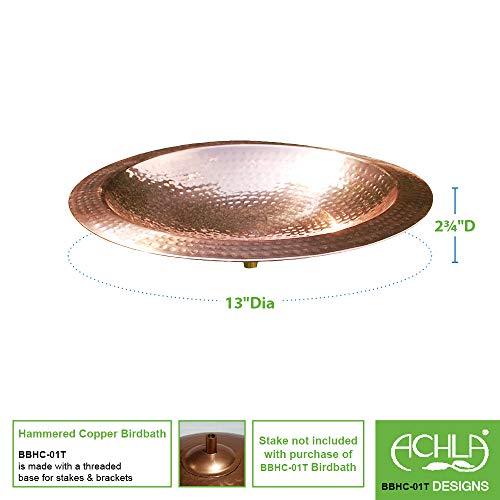 Achla Designs Hammered Copper Birdbath Bowl With Rim,Threaded #TOP2