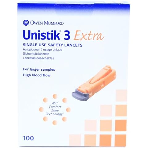 Unistik 3 Extra Safety Lancets - Box of 100-21G with 2mm Penetration Depth Cover