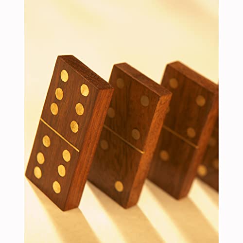 Queensell Dominoes Double 6 For Family Games - Wooden Dominoes Set For Adults For Classic Board Games - Double Six Standard Dominos Set 28 Tiles With Wooden Case #TOP7