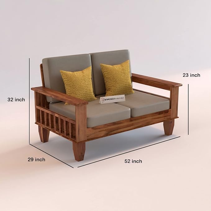 Image of Sheesham Wooden 4 Seater Sofa for Living Room | Rosewood 4 Seater Cushion Sofa with Side Newspaper Holder for Home & Office | Solid Wood Sofa Set for Lounge (Honey,2+1+1 Seater)