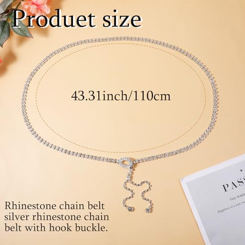 Rhinestone Belts for Women Parkly Rhinestone Belt Crystal Chain Fashion Crystal Waist Chains Silver Fashion Glitter Chain Belt for Dress Sparkle Thin Belts for Dresses (43.31inches)2