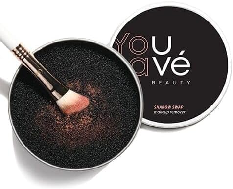 Makeup Brush Cleaner Sponge, Chemical-Free Waterless Dry Cleaner | Removes Eyeshadow, Blush & Powder Pigment in Seconds for Quick Color Switch, Travel Tin, Black