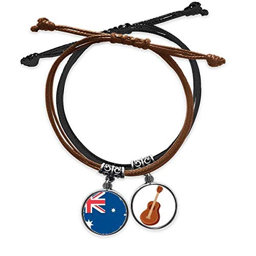 Pulsera de Australia de cuero y cuerda con amuleto de guitarra ajustable
