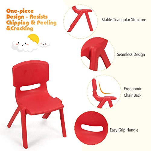 Costzon Kids Table And Chair Set, 6 Pcs Stackable Chairs, 47 X 23.5 Inch Rectangular Plastic Activity Table Set For Children Reading Drawing Playing Snack Time, Toddler School Furniture (Red) #TOP5