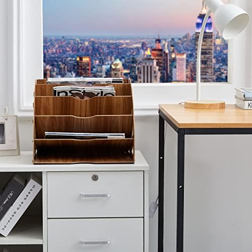 CLIPOP Desktop Letter Filing Tray Organiser, 5 Tier Wooden Desk File Storage Document A4 Paper Rack for Office & Home Desk Use