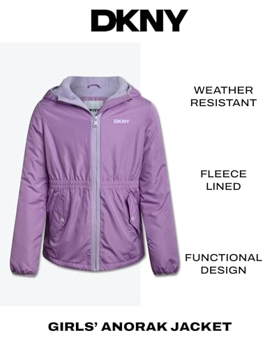 Image of DKNY Girls Fleece Jacket - Polar Fleece Lined Midweight Hooded Anorak Windbreaker - Cozy Outerwear & Winter Jackets for Girls