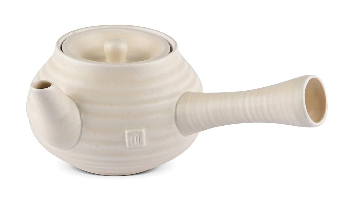 MAOCI Kyusu Teekanne creme 680ml - Einhandkanne/Seitengriff-Teekanne - Deckel innenliegend