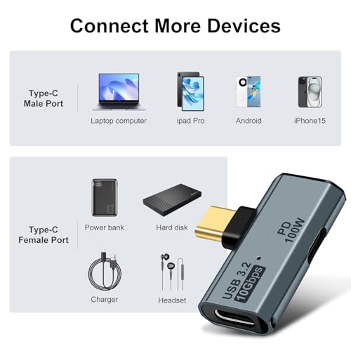 Seminer USB C OTG Adapter, Typ C 100W PD Aufladen auf Dual USB C Splitter für iPhone 15 Pro Max, Google TV Chromecast 2020, MacBook, Samsung Galaxy S22/S23 (Grau)