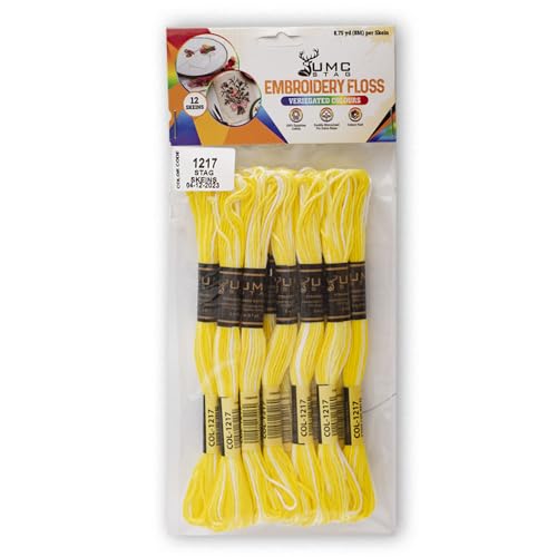 Image of Pack of 12 Premium Embroidery Thread | 100% Egyptian Cotton Premium Skeins | Cross Stitch Embroidery Floss | Oeko TEX Certified | Ideal for Arts & Crafts (Yellow Variegated 1217)
