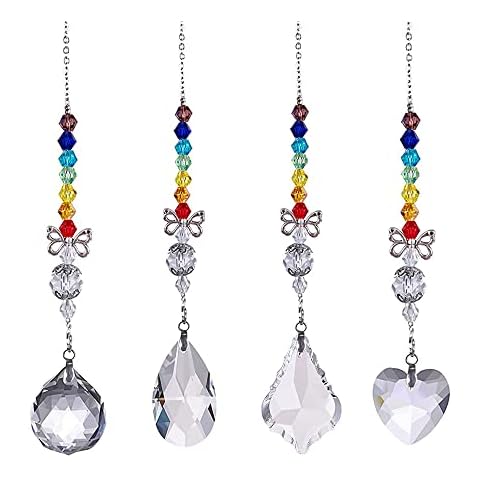 Pack of 4 Suncatcher Crystal Window Glass Crystals Suncatcher Sun Cacther Crystal Rainbow Prism Pendant Crystal Pendants Garden Decoration for Home, Office, Garden Decoration Cover