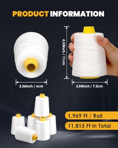 Hilo para máquina de coser industrial 6 rollos blanco miniatura 2