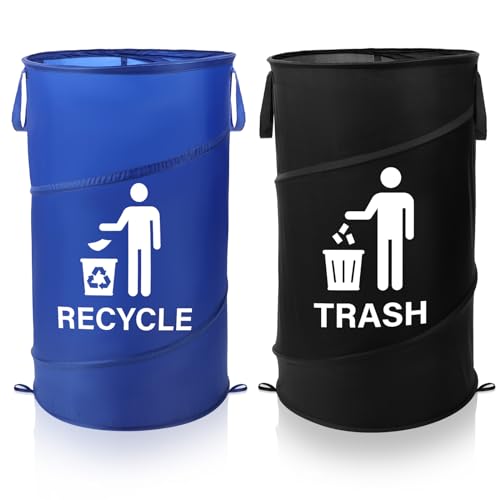 Umigy 2 Pcs 33 Gallon Pop up Trash and Recycling Container Collapsible Trash Can Camping Trash Can Travel Garbage Container Collapsible Trash Bin for Outdoor Indoor Yard Camping Party (Stylish)