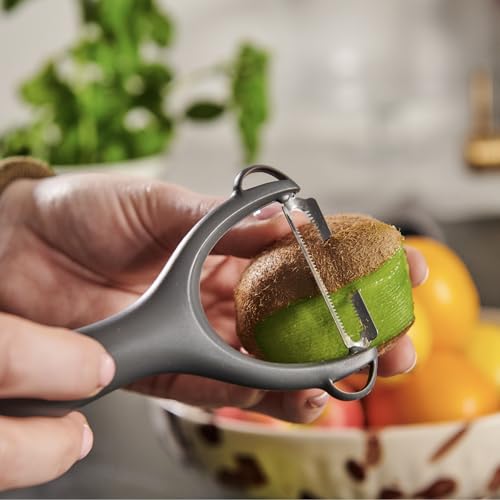 Culinare Serrated Safety Peeler, Grey, Plastic/Stainless Steel, Y Shaped for Maximum Control and Comfort, Manual Tomato/Kiwi Peeler