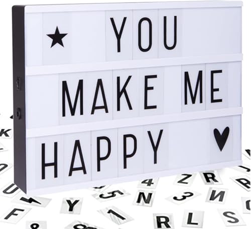 Almineez - Caja de luz cinematográfica A4 incluye 90 letras y símbolos de emoji, caja de luz LED brillante, funciona con pilas, decoración de Halloween, Navidad, fiesta, boda, tienda