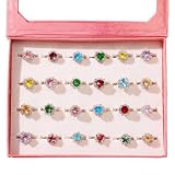 PinkSheep Jewel Rings for Kids 24pc Adjustable No duplication Girl Pretend Play and Dress Up Rings