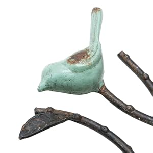 SOFFEE DESIGN 2 Packs Coat Hooks Wall Mounted Hanging Metal Rack Heavy Duty Tree Branch Birds Key Holder Vintage Farmhouse Coat Hooks for Towels Hats Scarves Light Green