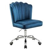WOEOA Chaise de Bureau Moderne, Chaise pivotante en Velours, Chaise d'appoint Bleu, Pivotant à 360°, Réglable en Hauteur, avec Base dorée pour Filles et Femmes de Bureau
