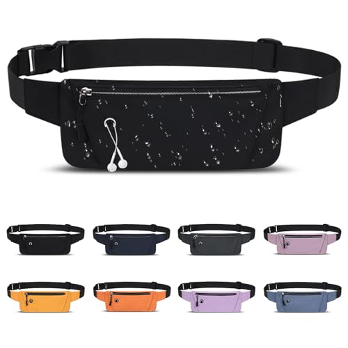 Mayoii Running Belt with Waterproof Adjustable Study Strap, Slim Lightweight Marathon Jogging Phone Holder Waist Bag for Women and Men (Black)