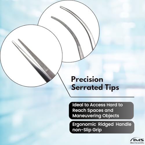 Set of 3 Precision Tweezers Set includes Offset Bayonet Handle Forceps with Straight & Curved Fine Serrated Tips Multifunction Stainless Steel Lab Supplies Kit (12