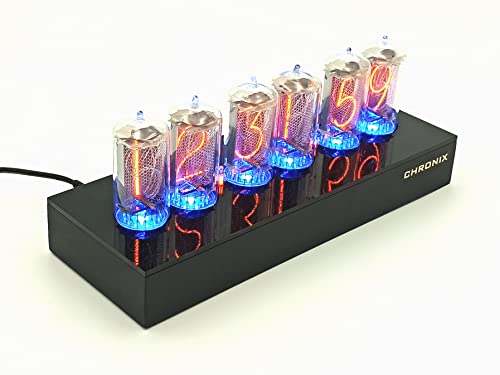 Chronix Nixie Tube Clock With 6X Z566M Large Tubes & Black Mat Case & Blue Backlight & Alarm In-18 #TOP1