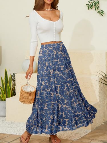Image of NASHALYLY Women's Chiffon Elastic High Waist Pleated A-Line Flared Maxi Skirts