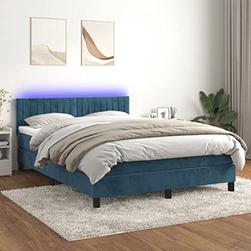 SKM Cama Box Spring colchón y LED tercio Azul Oscuro 140x190 cm,Mobiliario,Camas y Accesorios,Camas y somieres,Azul,60.58 kg,3134523