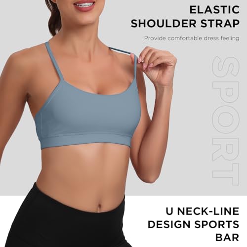 Image of Raxnode 3 Pack Women's Y-Back Sports Bra, Thin Spaghetti Strap Yoga Bralette with Removable Cups, Low Impact Wireless Bra