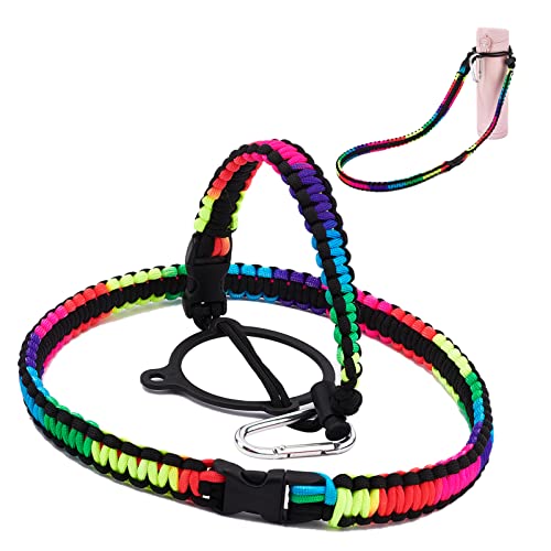 AMIJOUX Paracord Handle with Shoulder Strap for Hydro Flask and Other Wide Mouth Bottles Paracord Handle Carrier Holder with Safety Ring for Walking Hiking Camping